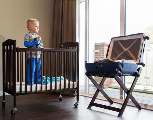 Dark Mahogany Folding Hotel Crib Bed